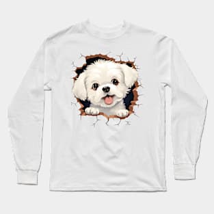 Baby Bichon Frise Dog Peeking Long Sleeve T-Shirt